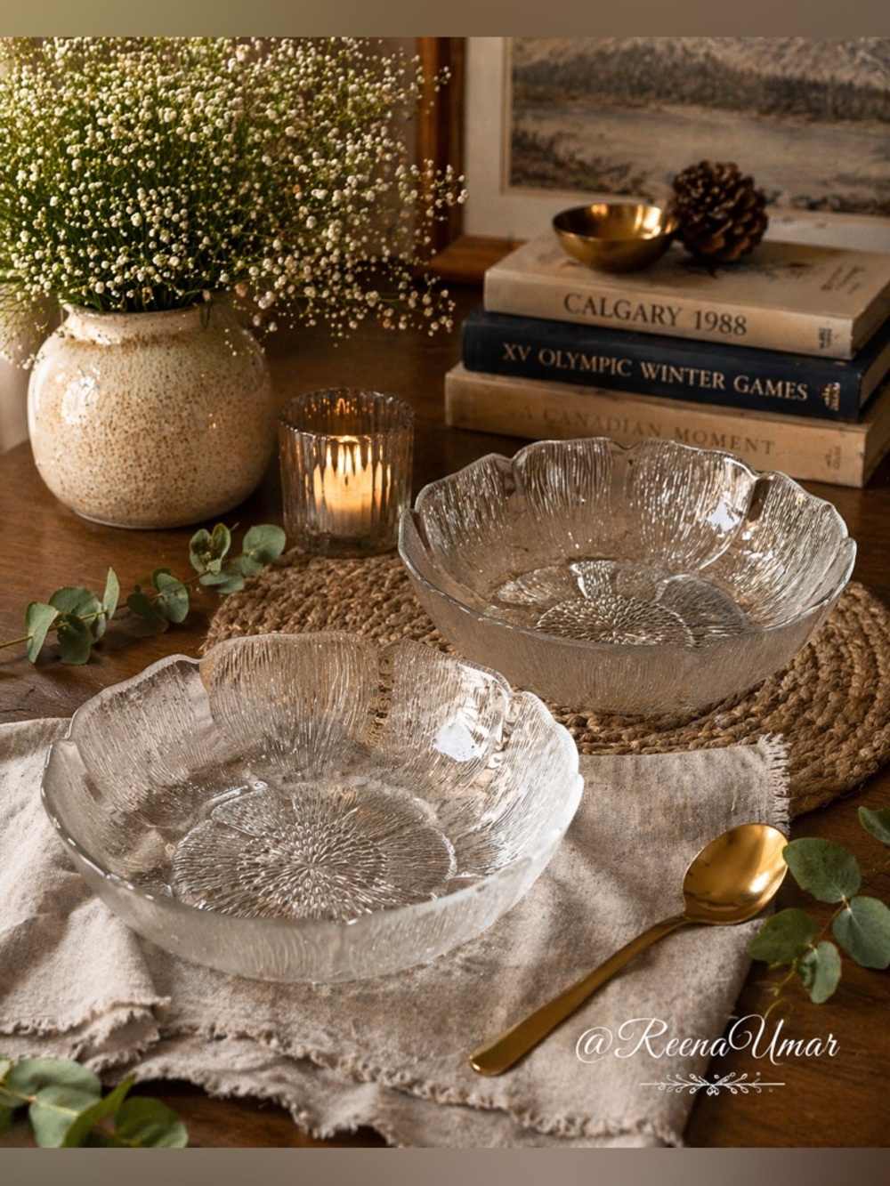 Set of 2 Vintage Arcoroc France “Fleur” Glass Bowls – 8.5” Clear Pressed Glass